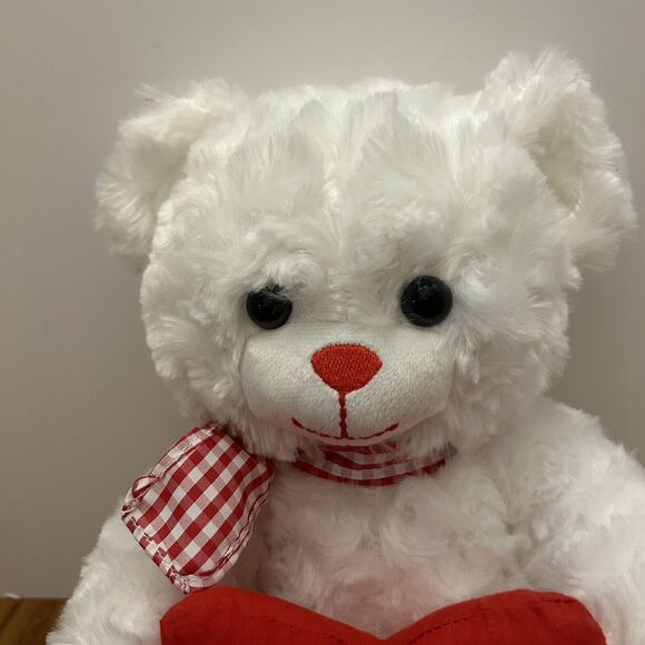 Burton + Burton White Plush Bear with Red Checked Accents Holding Heart 10 Inch - Picture 2 of 10